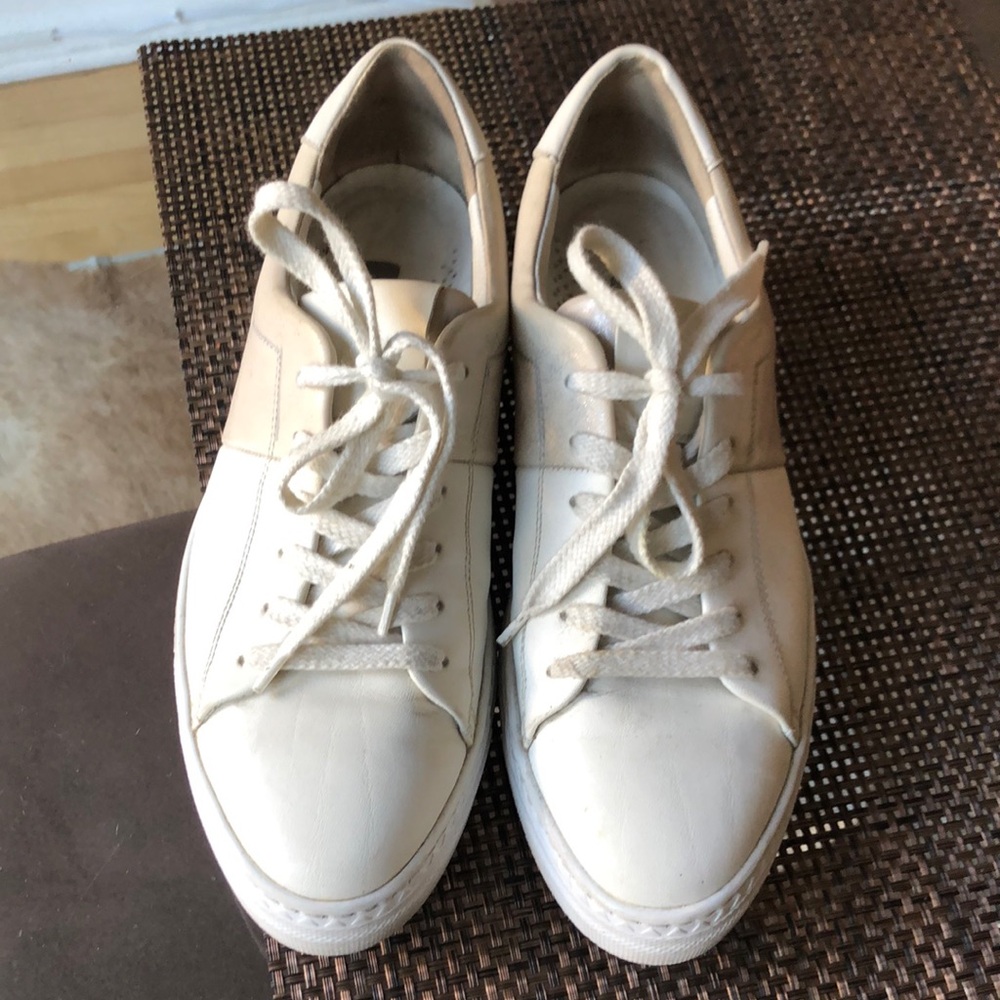 Paul Green white Cream Lace-Up leather Sneakers size 38